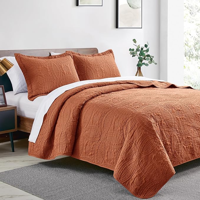 Love's cabin Twin Quilt Set Umber Bedspreads - Soft Bed Summer Lightweight Bedspread Comforter - Modern Style Coin Pattern Coverlet for All Season - 2 Pieces (1 Quilt, 1 Pillow Sham)