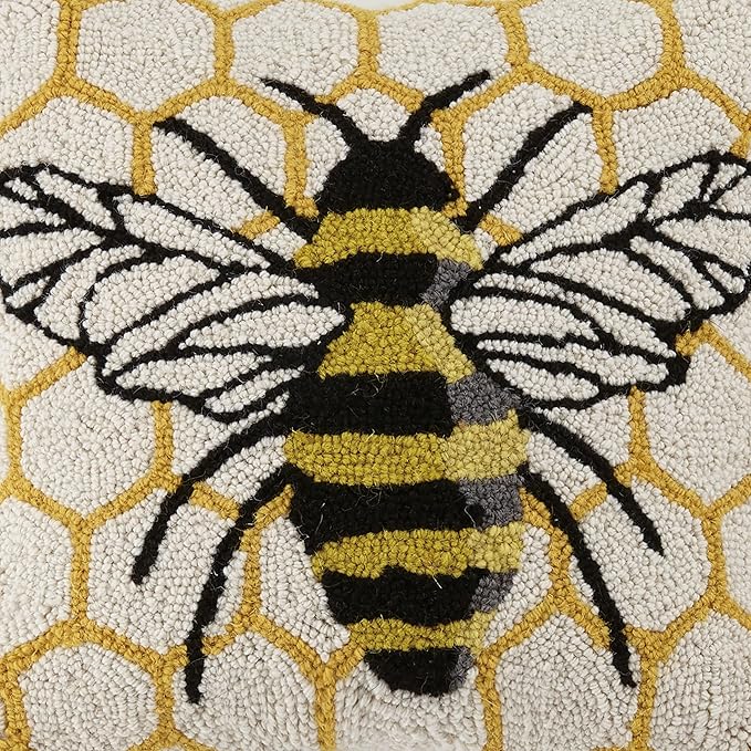 Honeycomb Bee Wool Hook Pillow by The Pillow Shoppe, 16" Square