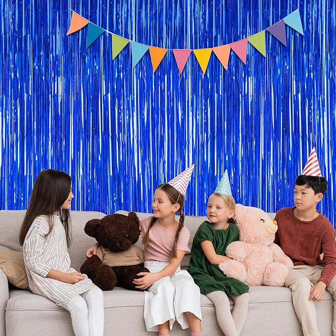 2 PCS Tinsel Backdrop, 3.28 FT x 7.05 FT Dark Blue Backdrop Curtains, Metallic Graduation Fringe Curtains Party Streamer, Navy Blue Party Decorations Photo Props