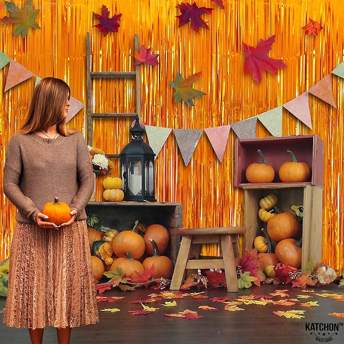 KatchOn, Orange Streamers - Pack of 2 | Thanksgiving Backdrop for Thanksgiving Decorations | Orange Fringe Backdrop for Birthday, Friendsgiving Party Decorations | Basketball Party Decorations