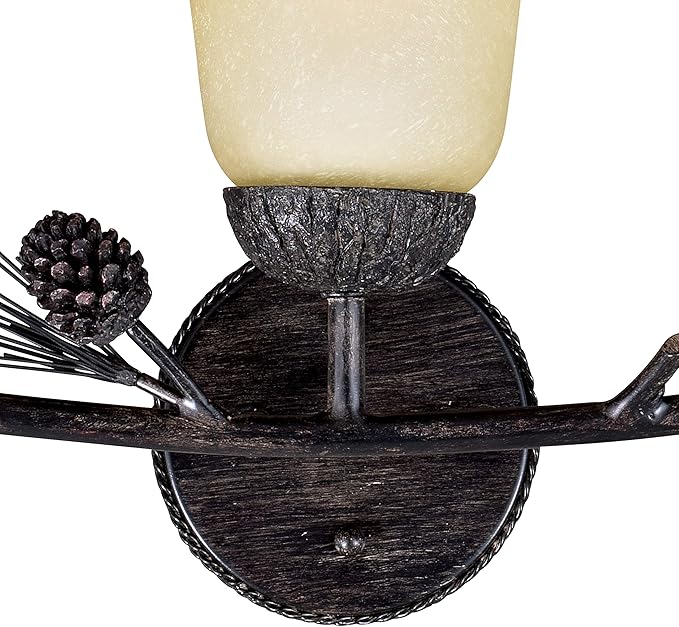 VAXCEL Sierra 3-Light 24 inch Wide Black Walnut Rustic Bathroom Vanity Lighting Fixture, Creme Cognac Glass Shade, Dimmable, LED Compatible, Pine Cone, Reversible Over the Mirror Mounted Wall Sconce