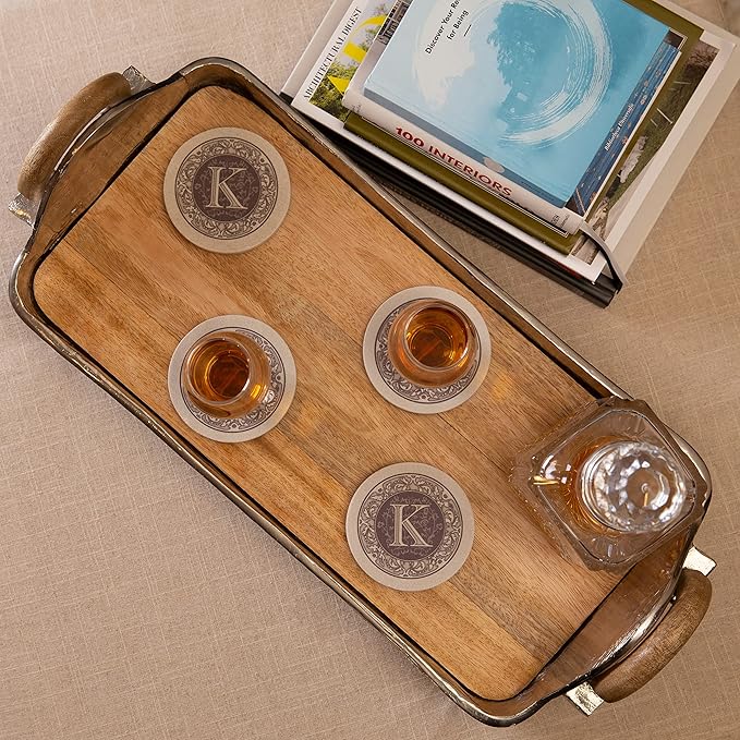 Thirstystone 4-Pack Monogram Letter “K” Sandstone Coasters Manufactured in The USA Decorative, Absorbent, Easily Wipes Clean
