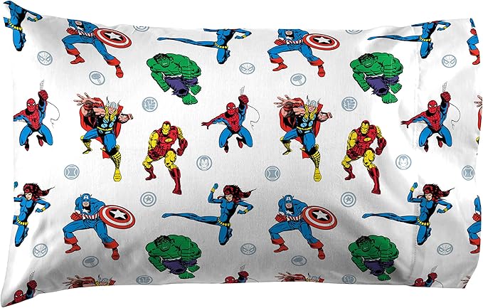 Jay Franco Kids Sheet Set with Fitted, Flat Sheets & Pillow Cover - Ultra-Soft Bedding with Pillowcase for Room Decor, White - Avengers, 4 Piece Full