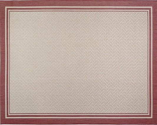 Gertmenian Indoor Outdoor Classic Flatweave Area Rug, Stain & UV Resistant Carpet, Deck, Patio, Poolside & Mudroom, 9x13 Ft Extra Large, Simple Border, Red Tan, 22014