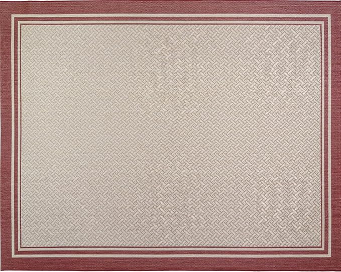 Gertmenian Indoor Outdoor Classic Flatweave Area Rug, Stain & UV Resistant Carpet, Deck, Patio, Poolside & Mudroom, 6x9 Ft Medium, Simple Border, Red Tan, 22226