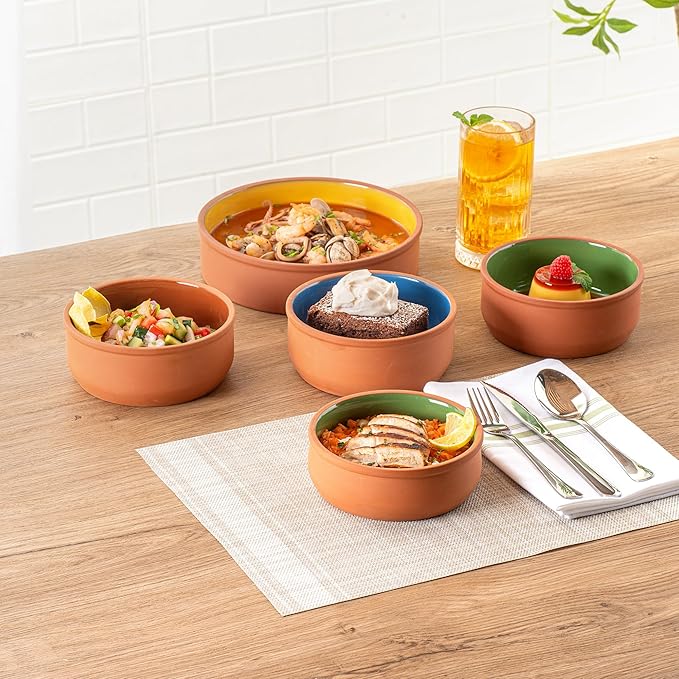 Restaurantware-Terra Tek 17 Ounce Terracotta Cazuelas, 2 Green Glazed Clay Pots For Cooking - Oven-Ready, Microwavable, Terracotta Serving Pots, Dishwashable, For Cooking And Serving