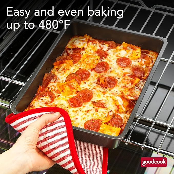 GoodCook PRO Oblong Baking Pan Nonstick Warp & Scratch-Resistant Dishwasher-Safe Carbon Steel Construction for Even Baking Oven Safe to 480°F, 9 x 13-Inch, Gray