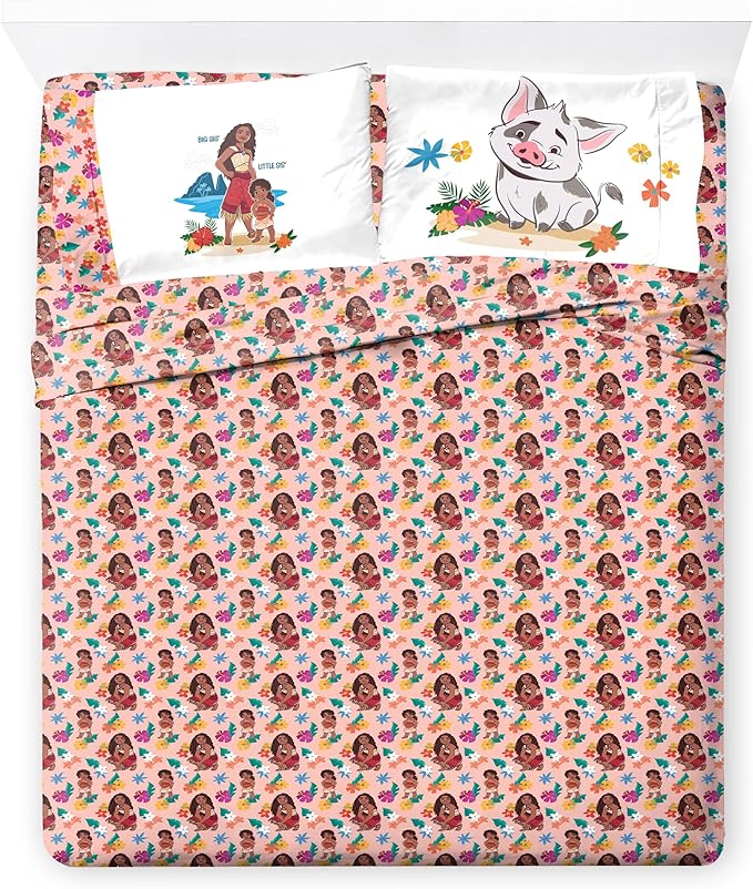 Jay Franco Disney Moana Queen Comforter Set - 7 Piece Bedding Includes Sheet Set & Pillow Covers - Super Soft Floral Kids Bedding