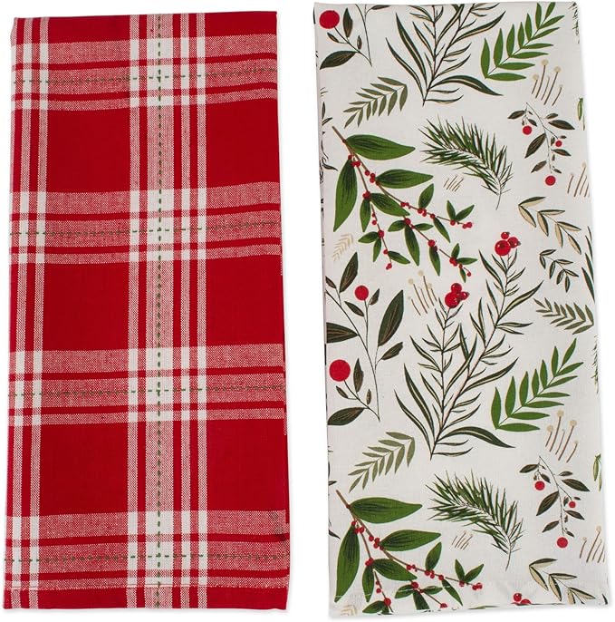DII Christmas Kitchen Towel Set, Floral Tea Towels for Baking, Cleaning, Entertainment & Cooking, 18x28, Boughs of Holly, 2 Piece