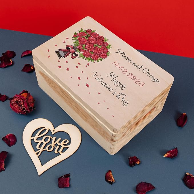 Creative Deco Personalized Wooden Storage Box Valentine Box | 11.8x7.87x5.51in (+-0.5) | Multiple Choice | Hinged Lid Handles Engraving | Unpainted Gift Box | UNSANDED Memory Souvenir Chest