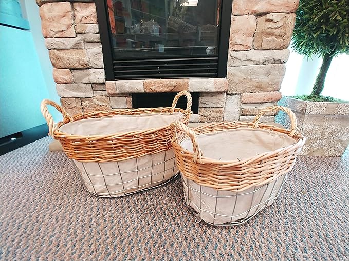Admired by Nature Decorative Woven Nesting Storage Baskets for Bathrooms, Shelf Pantries - for Home Decor Organization, Offices, Nurseries, Bathrooms, Kitchens - Set of 2, Natural/White Small & Large