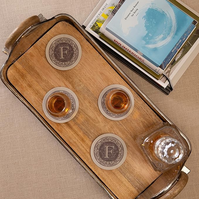 Thirstystone Monogram Letter F Natural Sandstone Coaster 4 Pack Manufactured in the USA Decorative Absorbent Easily Wipes Clean