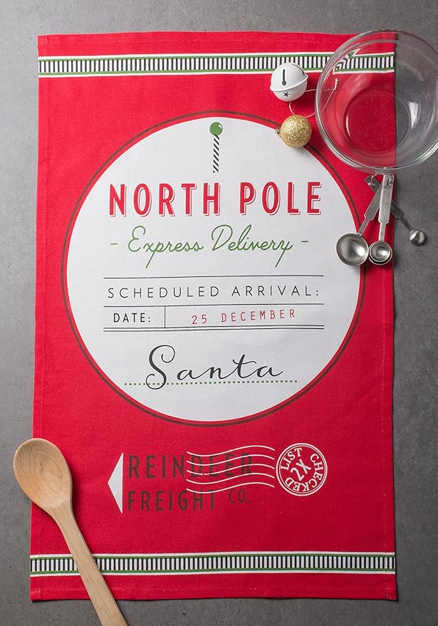 DII Christmas Fun Collection Printed Dishtowel Set, 18x28, North Pole, 3 Piece