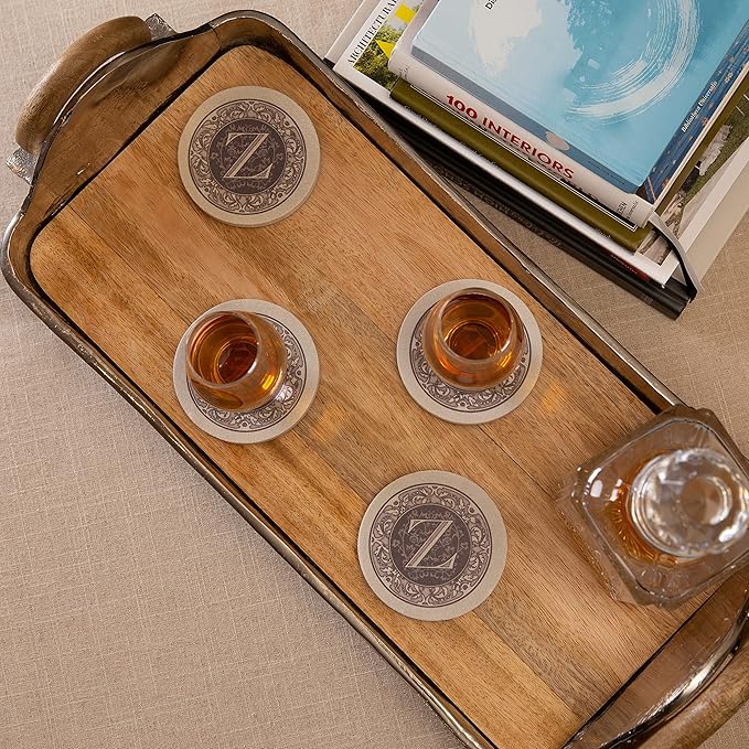 Thirstystone Monogram Letter Z 4 Pack Natural Sandstone Coaster Manufactured in The USA Artistic Absorbent Easily Wipes Clean