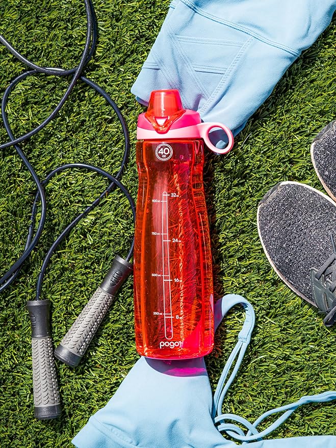 Pogo Plastic Water Bottle with Chug Lid and Carry Handle, Reusable, BPA Free, Dishwasher Safe, Perfect for Travel, School, Outdoors, and Gym | 18oz, 32oz, 40oz, 64oz