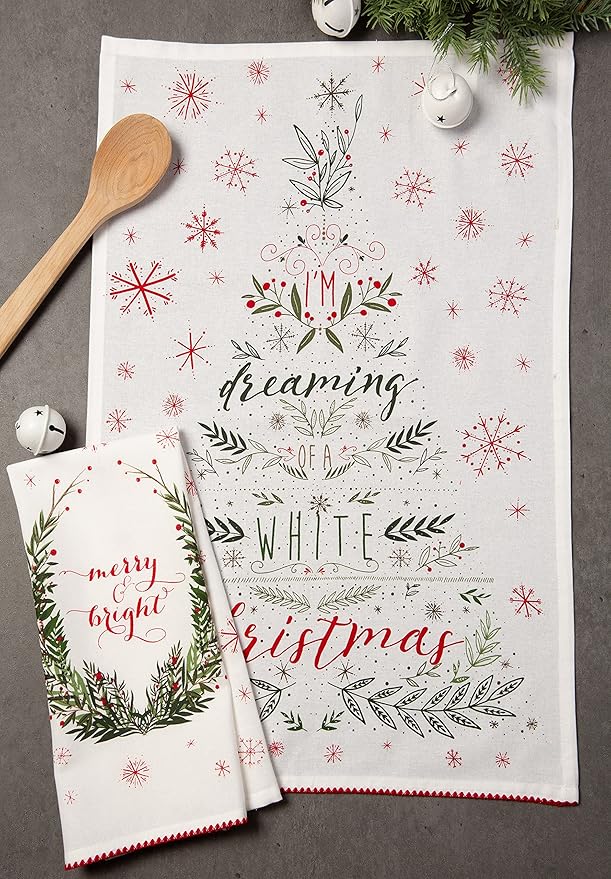 DII Christmas Kitchen Towel Set, Floral Tea Towels for Baking, Cleaning, Entertainment & Cooking, 18x28, Noel, 2 Piece