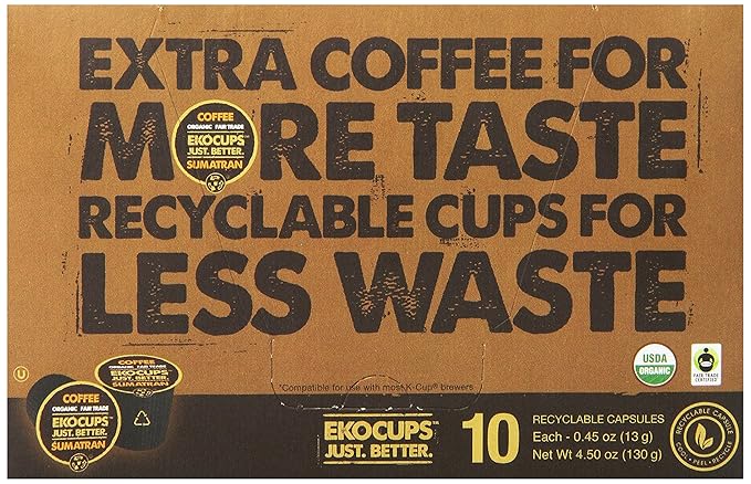 EKOCUPS Organic Sumatra Coffee Pods, Extra 30% More Coffee Per Cup, Fair Trade Dark Roast, Sumatran Reserve Blend for Keurig K Cup Machines, Recyclable Pods, 40 Count (Pack of 2)