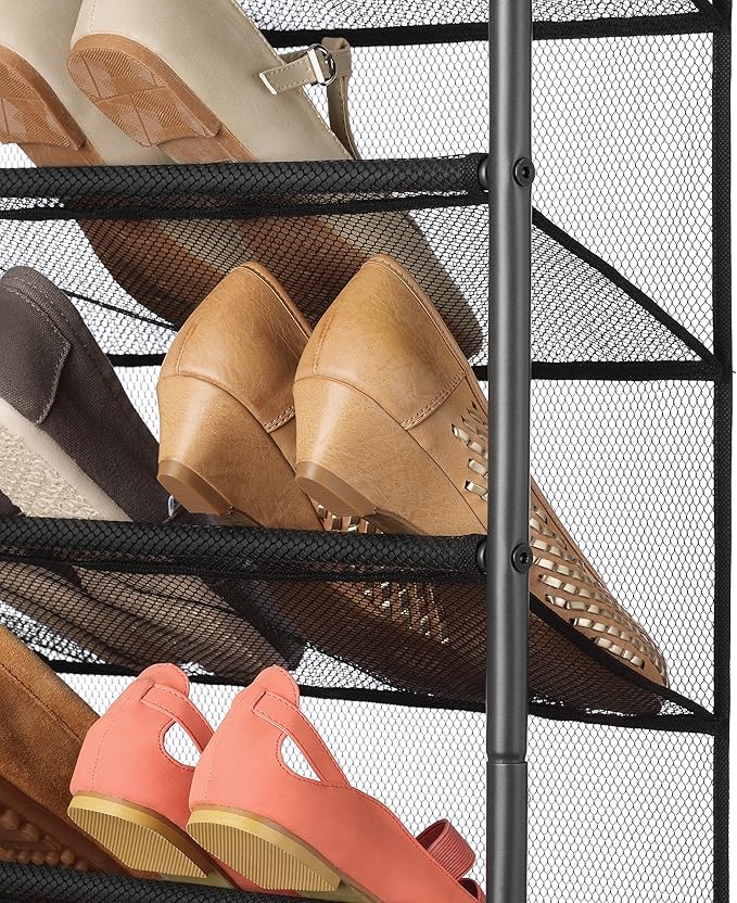 Whitmor 36 Pair Over the Door Shoe Organizer, 12 Tier Hanging Shoe Organizer, Heavy Duty Metal & Mesh Shoe Holder, Hanging Shoe Rack for Closet Storage, 69"L x 21.7"W x 7.5"H, Gunmetal Gray