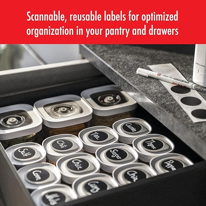 ZWILLING Fresh & Save CUBE 11-Piece Reusable Silicone Label with Chalk Maker Set, for Keeping Track of Food and Avoiding Waste, Black