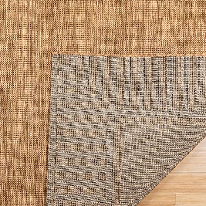 Gertmenian Indoor/Outdoor Flatweave Area Rug - 9x13 Extra Large, Stain & UV Resistant, Quick-Drying, Ideal for Deck, Patio, Poolside, Mudroom - Klano Striped Chestnut, Black, 28803