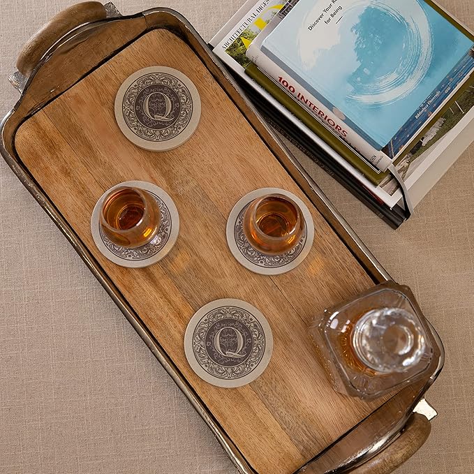 Thirstystone 4-Pack Monogram Letter “Q” Sandstone Coasters Manufactured in The USA Decorative, Absorbent, Easily Wipes Clean
