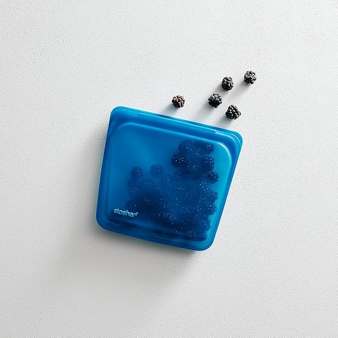 Stasher Silicone Reusable Storage Bag, Sandwich Bag, Reusable Freezer Bags, Microwave, Dishwasher, Oven Safe, Sous Vide, Lunch Container, Eco Friendly, Leak-free, Food Storage Bags, 28 oz, Blueberry | Reusable Food Bag