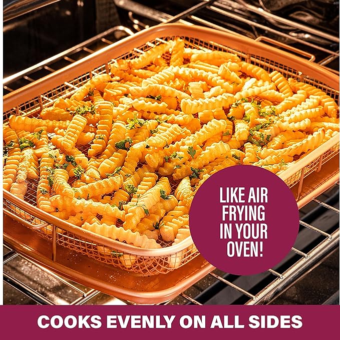 Gotham Steel Baking Sheet with Air Fry Rack,16.5” x 12.5”,2 Pc Multipurpose Air Fryer Tray and Cookie Sheet Pan for Oven,Use as Cooling Wire Rack,for Cooking,Pizza,Bacon,Dishwasher Safe,(Pack of 6)