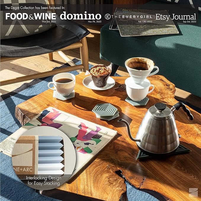 LINE+ARC Extra Thick Silicone Coasters Waterproof Anti-Stain Heat-Safe Dishwasher-Safe Degrē Coasters Original (Set of 6, Sandstone) Outdoor Rubber Mid-Century Modern