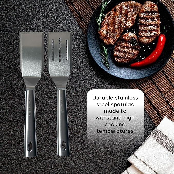 Griddle Accessories Set - Durable Stainless Steel Tools for Flat Tops - Includes Heat-Resistant Grill Glove & Cast Iron Grill Press