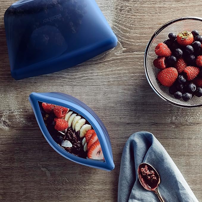 Stasher Silicone Reusable Storage Bag, 2-Cup Bowl, Reusable Freezer Bag, Microwave, Dishwasher, Oven Safe, Sous Vide, Lunch Container, Eco Friendly, Food Storage Bag, Snack Bag, 16 oz, Deep Ocean | Reusable Food Bag