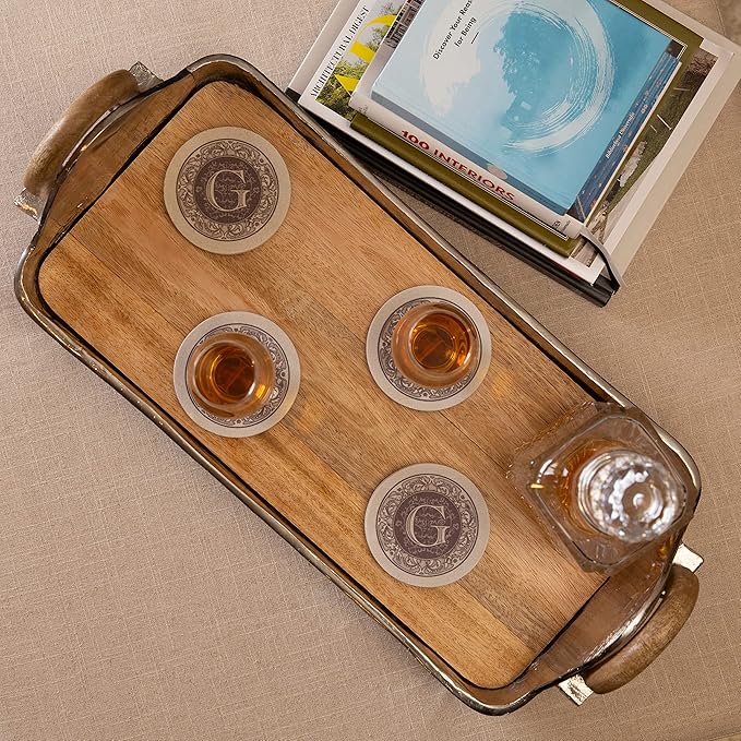 Thirstystone Monogram Coasters, All Natural Stone with Non-Slip Cork Backing, Drink Absorbent & Protects Table, Great for Gifts, Letter G (Set of 4)