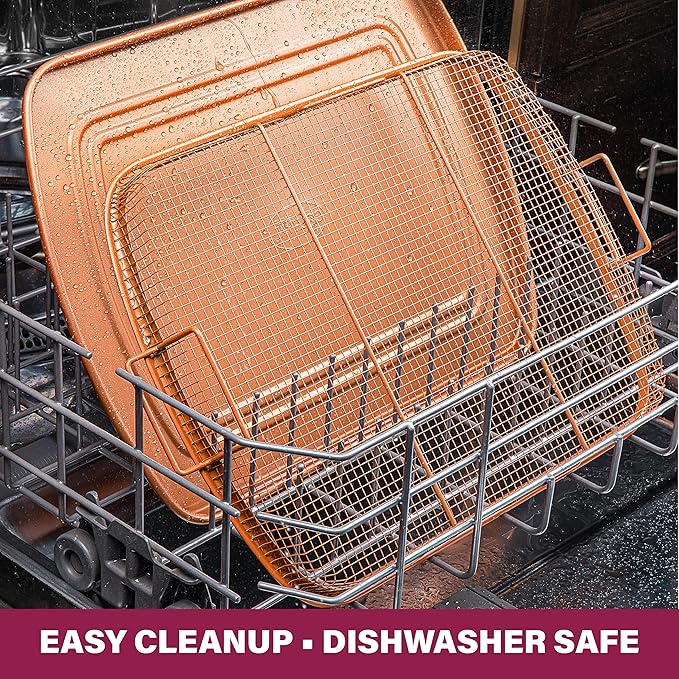 Gotham Steel Baking Sheet with Air Fry Rack,16.5” x 12.5”,2 Pc Multipurpose Air Fryer Tray and Cookie Sheet Pan for Oven,Use as Cooling Wire Rack,for Cooking,Pizza,Bacon,Dishwasher Safe,(Pack of 6)