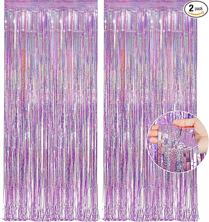 Pink Tinsel Curtain Party Backdrop Streamers - Birthday Decorations | Birthday Decorations for Girls | Princess Birthday Party Decorations |Sleepover Party Supplies for Girls,2 Pack