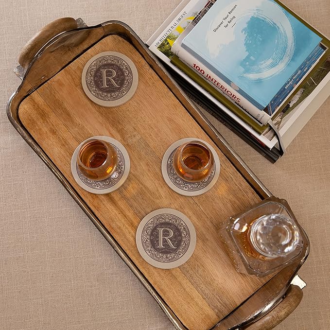 Thirstystone Monogram Letter R Absorbent Sandstone Coaster 4-Pack Made in The USA Decorative, Absorbent, Easily Wipes Clean