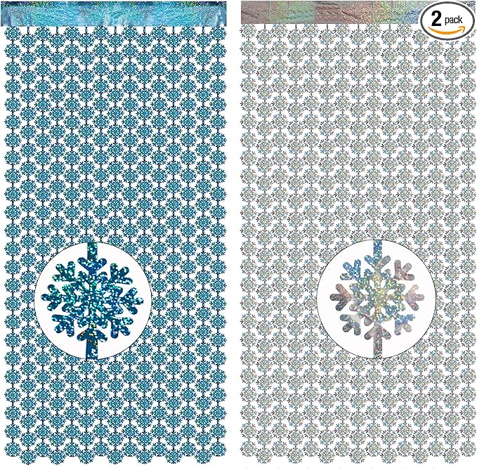 Silver Blue Snowflake Fringe Curtain - GREATRIL Winter Onederland Streamers Backdrop with Sparkling Snowflake for Christmas Birthdays Party Decoration -3.2ft x 6.5ft - 2 Pack