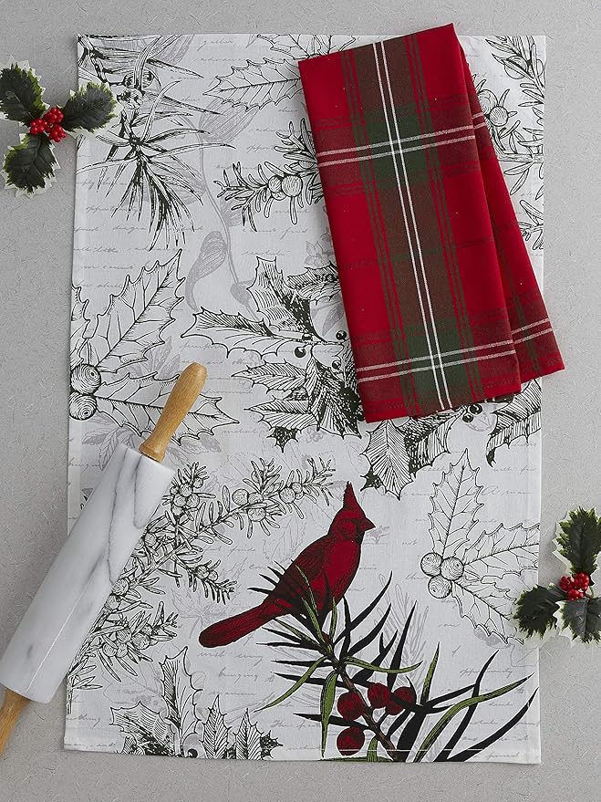 DII Christmas Kitchen Towel Set, Floral Tea Towels for Baking, Cleaning, Entertainment & Cooking, 18x28, Holiday Botanical, 2 Piece