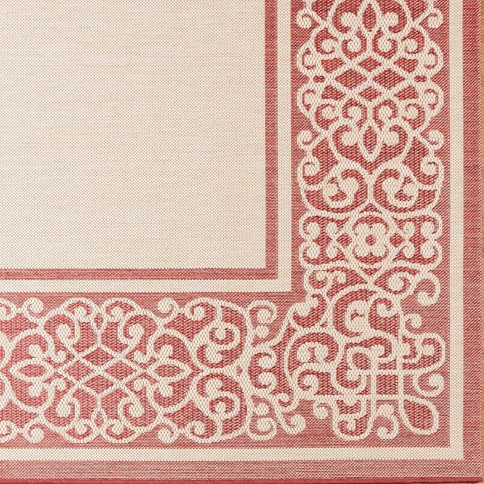 Gertmenian Indoor/Outdoor Flatweave Area Rug - 6x9 Medium, Stain & UV Resistant, Ideal For Deck, Patio, Poolside, Mudroom - Abstract Border, Red Tan, 22969