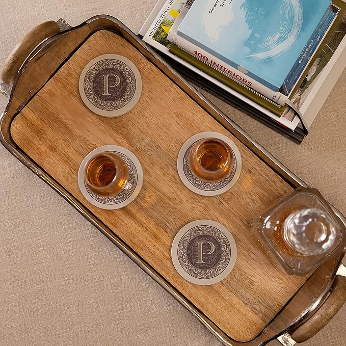 Thirstystone 4-Pack Monogram Letter “P” Sandstone Coasters Manufactured in The USA Decorative, Absorbent, Easily Wipes Clean
