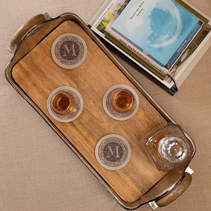 Thirstystone Monogram Letter M 4 Pack Sandstone Coasters Manufactured in The USA Decorative Absorbent Easily Wipes Clean