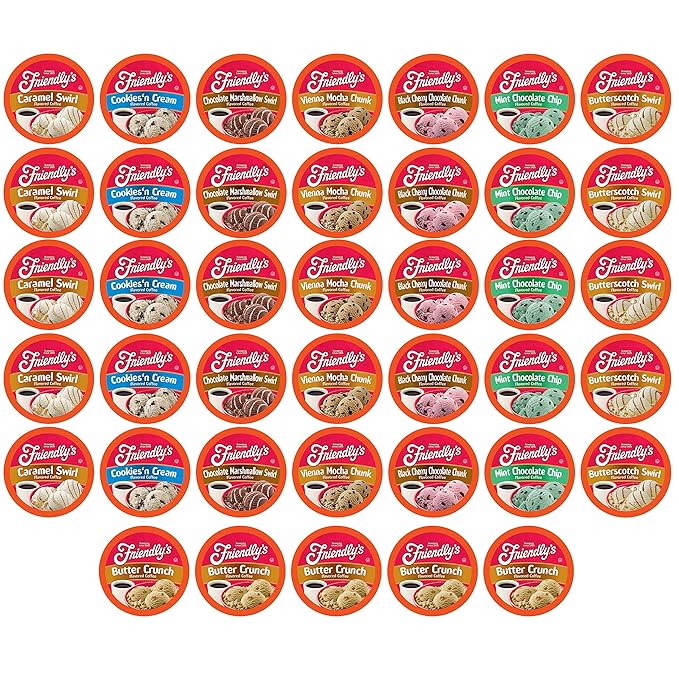 Friendly's Coffee Pods Assorted Flavored Ice Cream Variety Pack Compatible with Keurig K Cup Brewers, Assorted Variety Pack, 40 Count (Pack of 1)