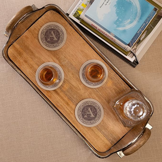 Thirstystone Monogram Letter A Absorbent Sandstone Coaster 4-Pack Manufactured in the USA Decorative Absorbent Easily Wipes Clean