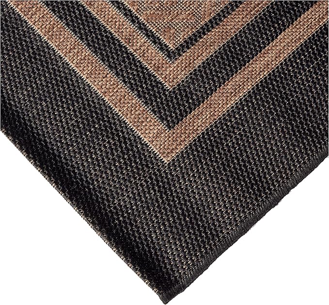 Gertmenian Indoor/Outdoor Flatweave Area Rug - 9x13 Extra Large, Stain & UV Resistant, Ideal For Deck, Patio, Poolside, Mudroom - Simple Border, Black/Nut Brown, 21993